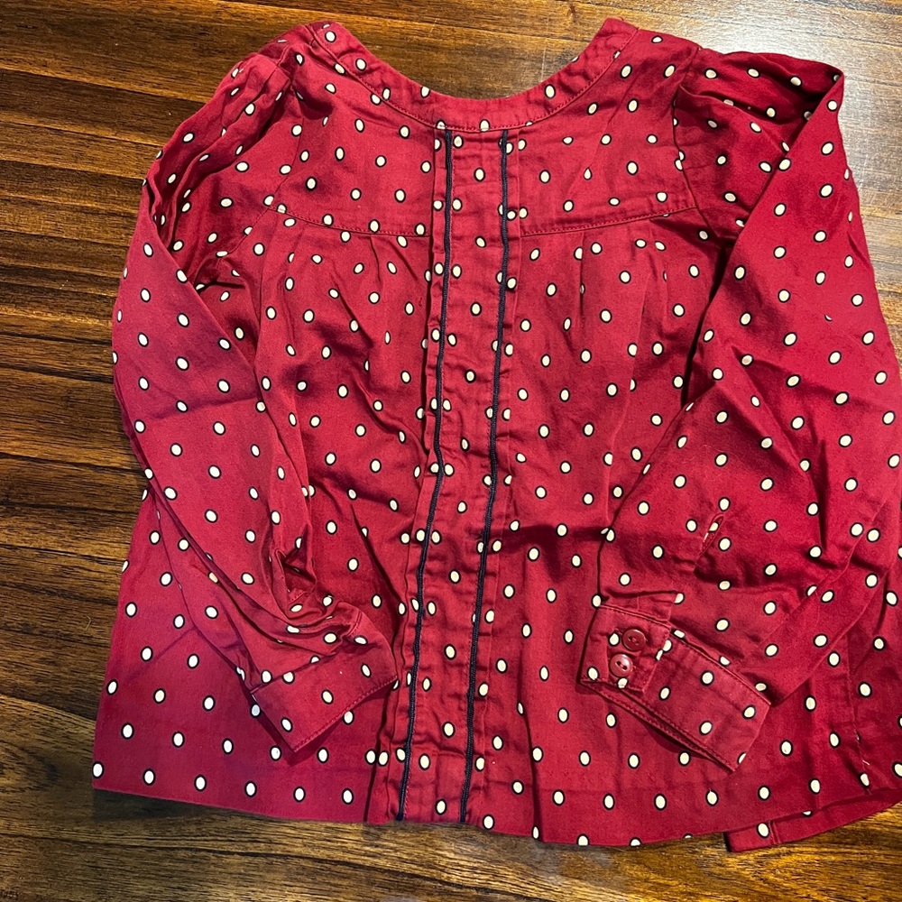 Jacadi girls shirt blouse size 4 maroon with navy piping
